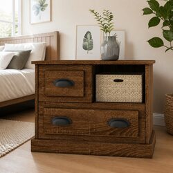 Bedside Cabinet Brown Oak 60x39x45 cm Bedroom Storage Table with Drawers
