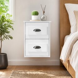 Wall-mounted Bedside Cabinet White Floating Bedside Table 2 Drawer Storage Unit