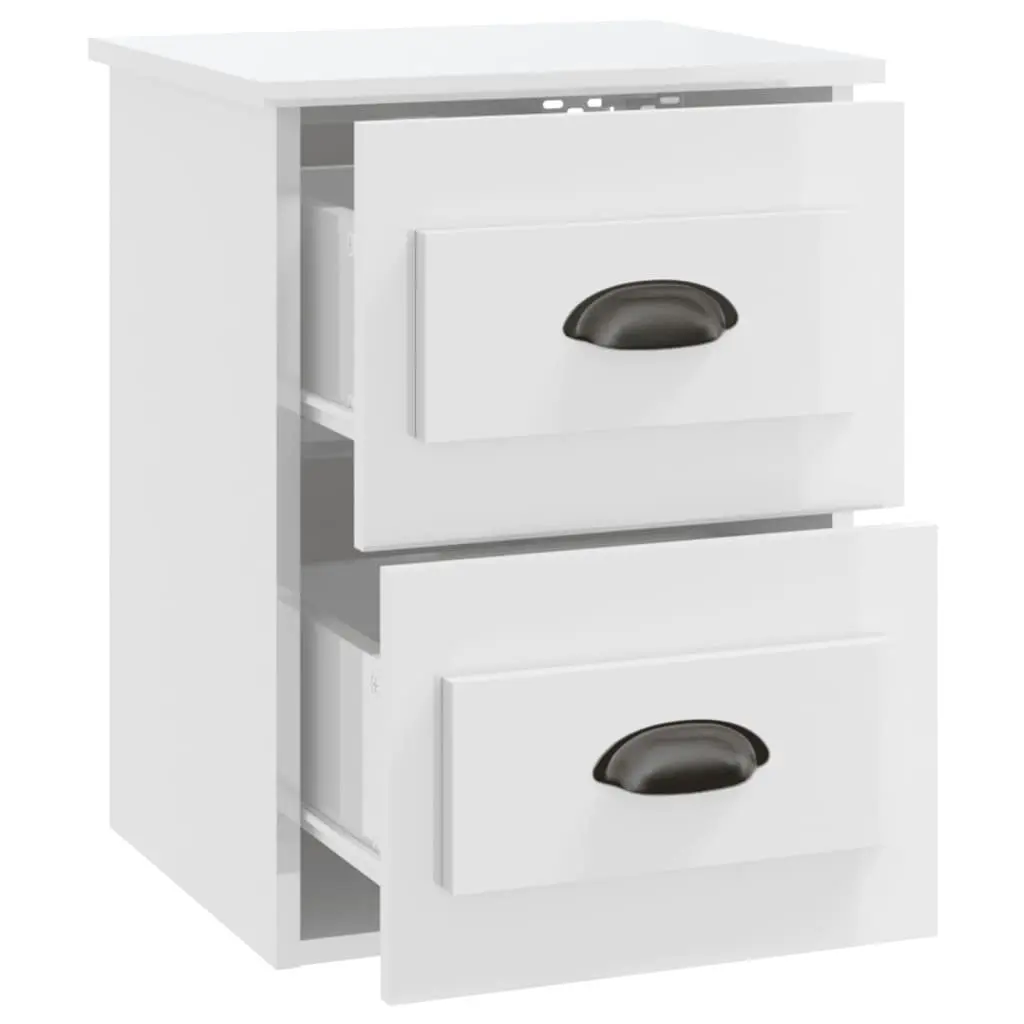 Wall-mounted Bedside Cabinet White Floating Bedside Table 2 Drawer Storage Unit
