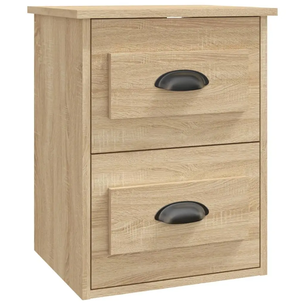 Wall-mounted Bedside Cabinet 2 Drawers Floating Storage Unit Engineered Wood Brown Sonoma Oak