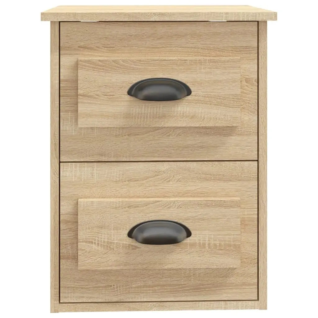 Wall-mounted Bedside Cabinet 2 Drawers Floating Storage Unit Engineered Wood Brown Sonoma Oak