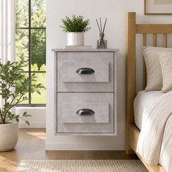 Wall Mounted Bedside Cabinet 2 Drawers Floating Bedroom Storage Grey