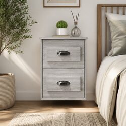 Wall-Mounted Bedside Cabinet Grey Sonoma 2 Drawers Floating Storage Unit