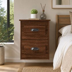 Wall-mounted Bedside Cabinet 2 Drawer Floating Storage Brown Oak 41.5x36x53cm
