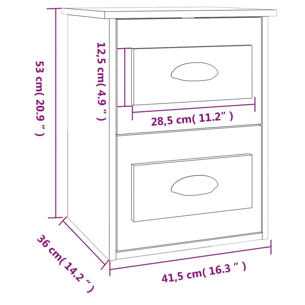 Wall-mounted Bedside Cabinet 2 Drawer Storage Brown Oak 41.5x36x53cm