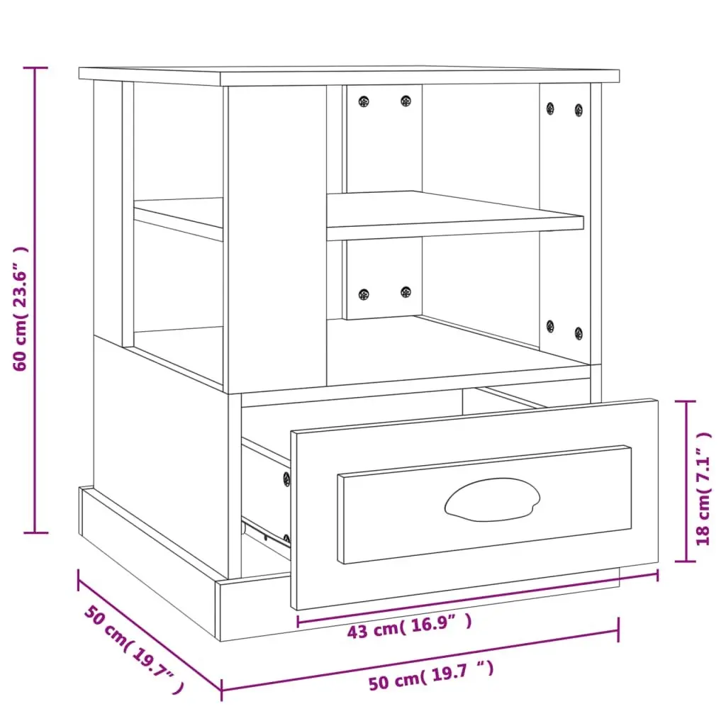 Side Table White Engineered Wood 50x50x60 cm Storage Accent Furniture Living Room