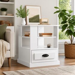 End Table High Gloss White Storage Accent Side Table Living Room Furniture