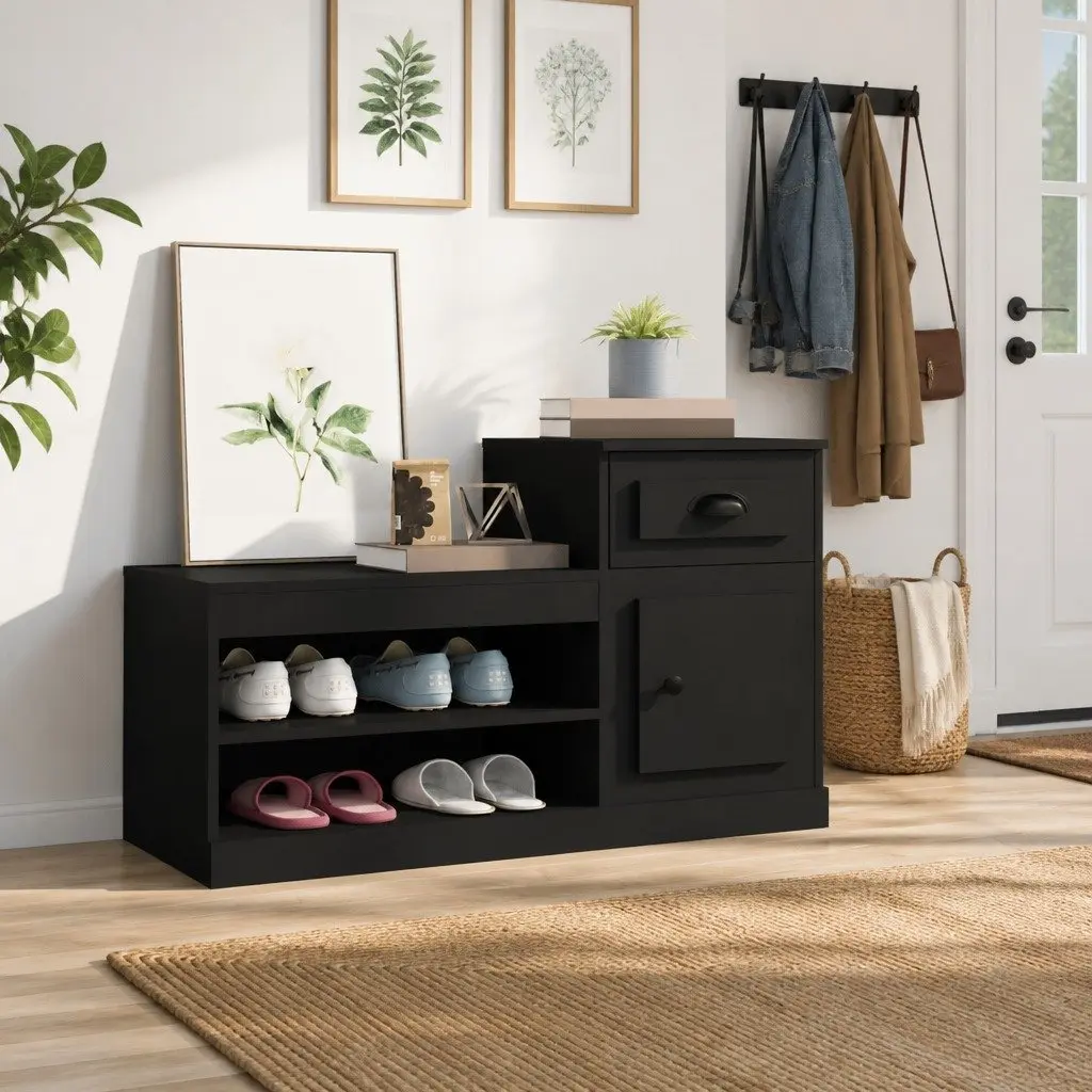 Shoe Cabinet Storage Organiser 100x42x60 cm Black Engineered Wood