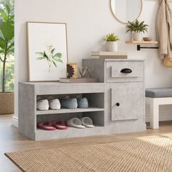 Shoe Cabinet Grey Storage Organiser Engineered Wood Cupboard Rack 100x42x60cm