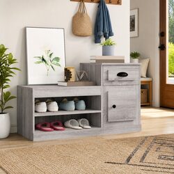Shoe Cabinet Grey Sonoma Engineered Wood Storage Organiser 100x42x60cm Cupboard
