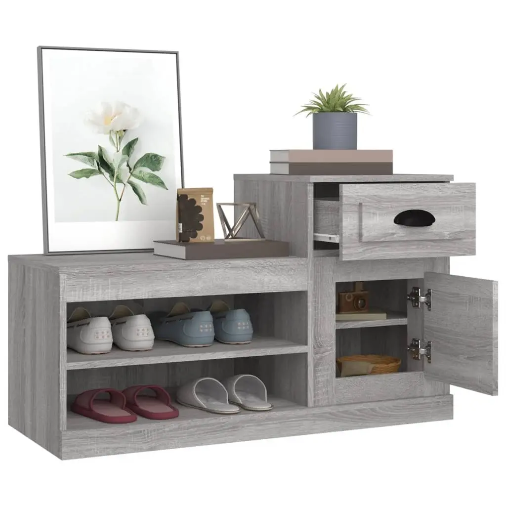 Shoe Cabinet Engineered Wood Grey 100x42x60cm Storage Organiser