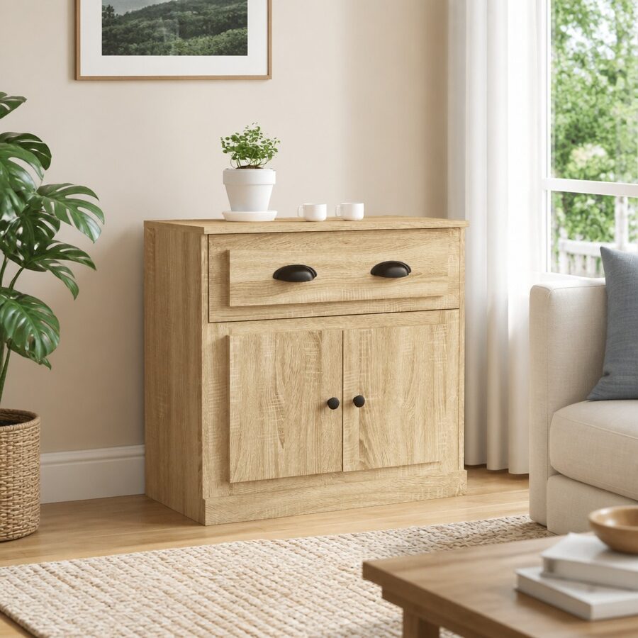 Sideboard Storage Cabinet Brown Engineered Wood Living Room Buffet Cupboard 70cm