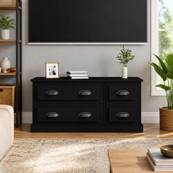 TV Cabinet Black 100x35.5x45 cm with 4 Drawers Media Storage Unit
