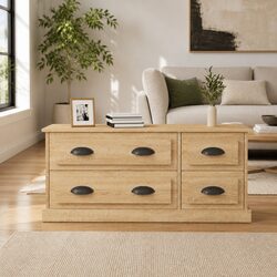TV Cabinet with 4 Drawers Brown Engineered Wood Media Storage Unit 100x35.5x45cm