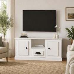 TV Cabinet White Engineered Wood Storage Unit Living Room Furniture Stand Decor