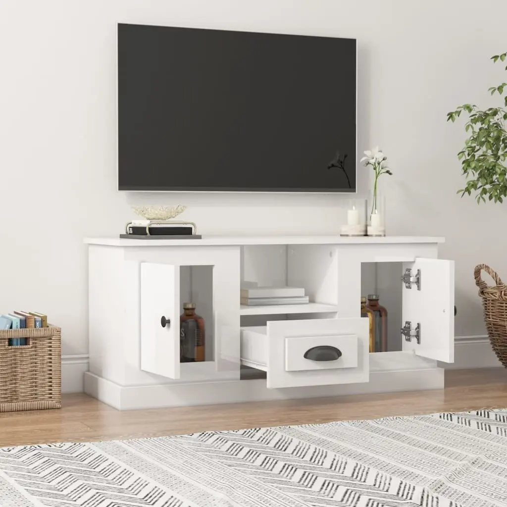 TV Cabinet High Gloss White Storage Unit Engineered Wood Modern Living Room 100x35.5x45cm