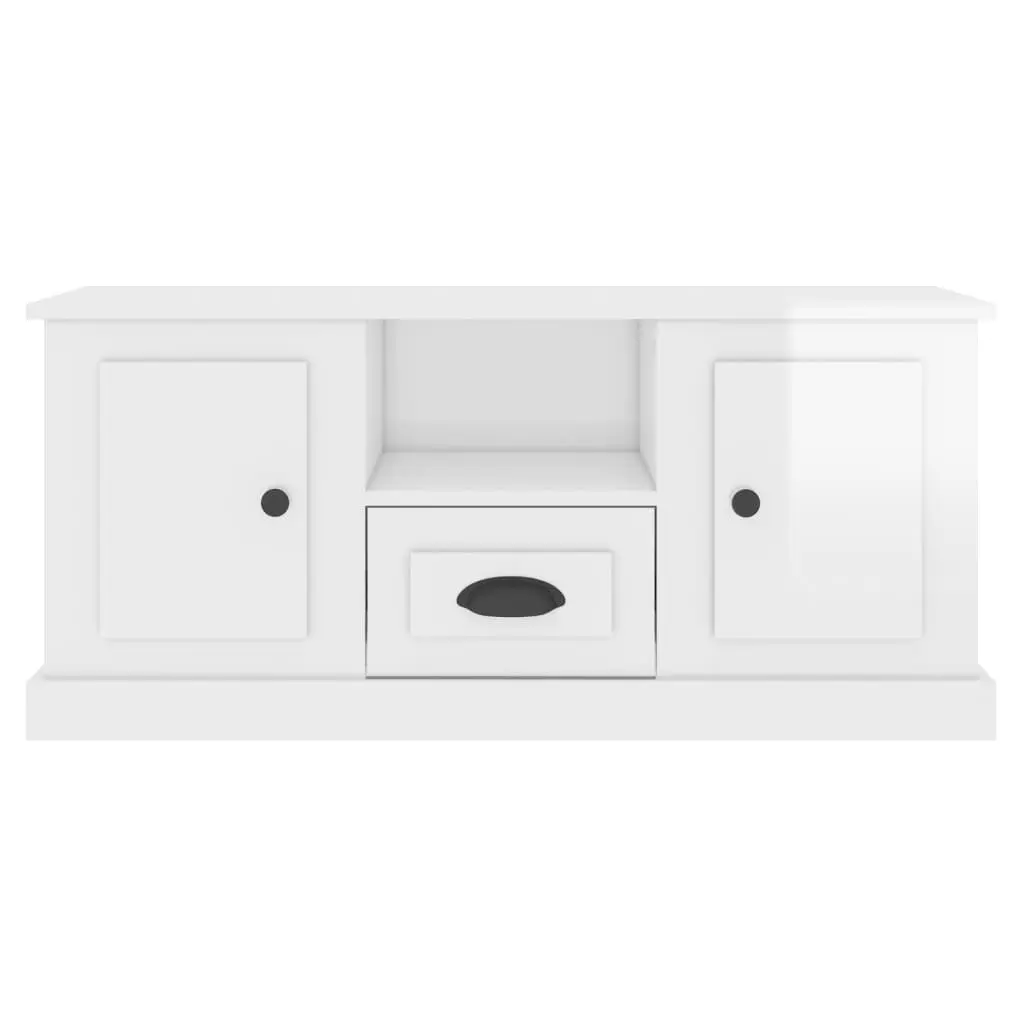 TV Cabinet High Gloss White Storage Unit Engineered Wood Modern Living Room 100x35.5x45cm