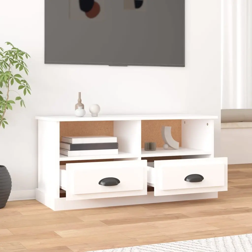 TV Cabinet White Engineered Wood Storage Unit with Drawers and Open Compartments 93 x 35.5 x 45 cm