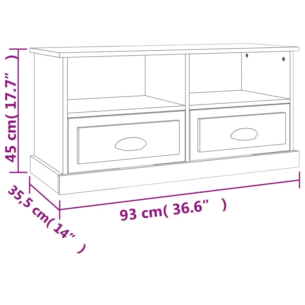 TV Cabinet White Engineered Wood Storage Unit with Drawers and Open Compartments 93 x 35.5 x 45 cm