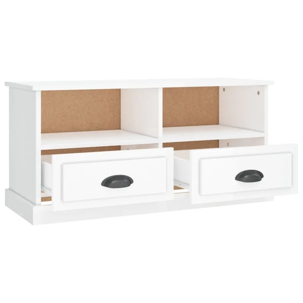 TV Cabinet Engineered Wood High Gloss White Storage Unit with Drawers and Compartments
