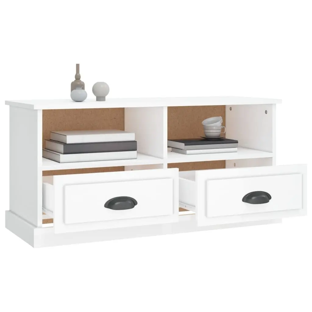 TV Cabinet Engineered Wood High Gloss White Storage Unit with Drawers and Compartments
