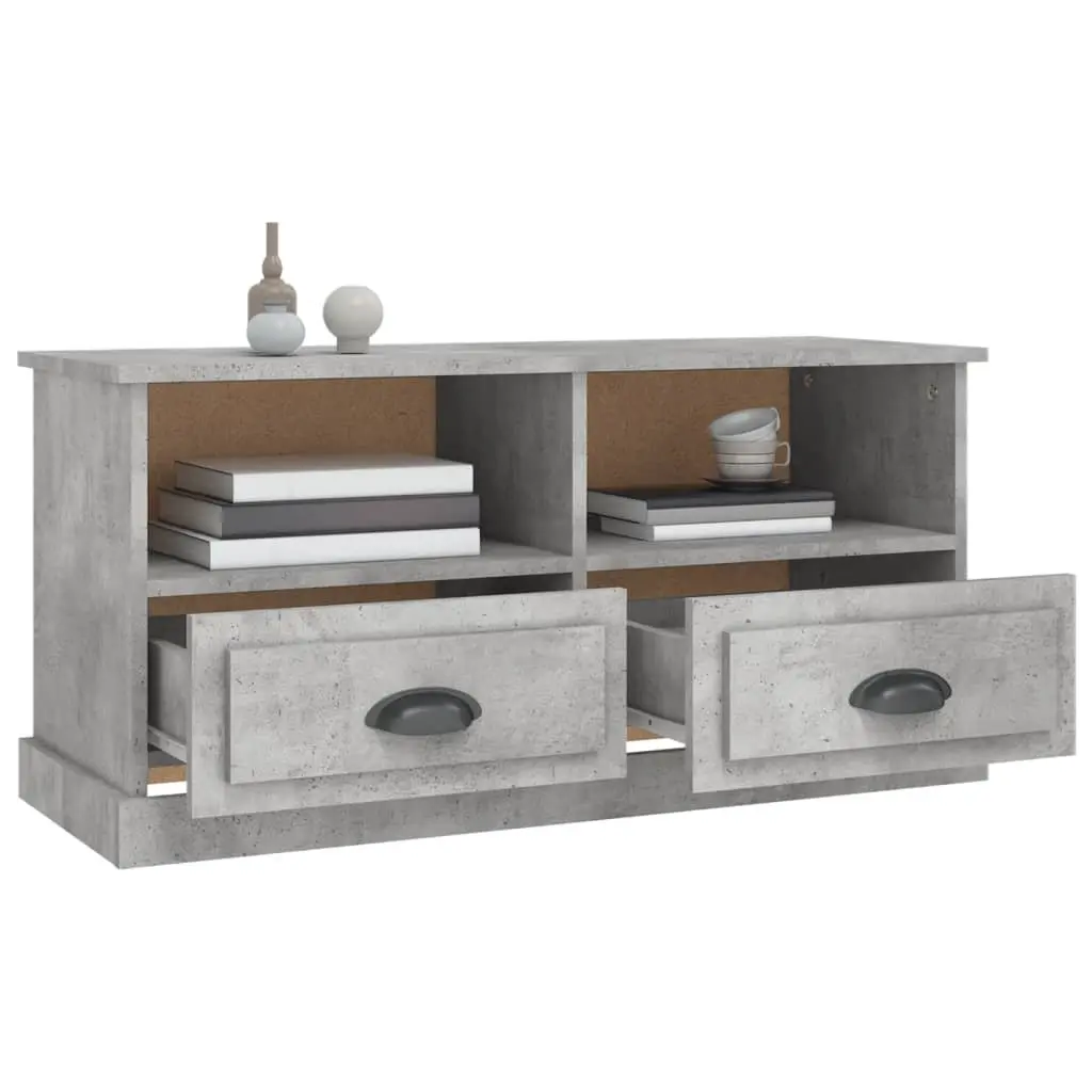 TV Cabinet Grey Engineered Wood Storage Unit with Drawers and Open Compartments