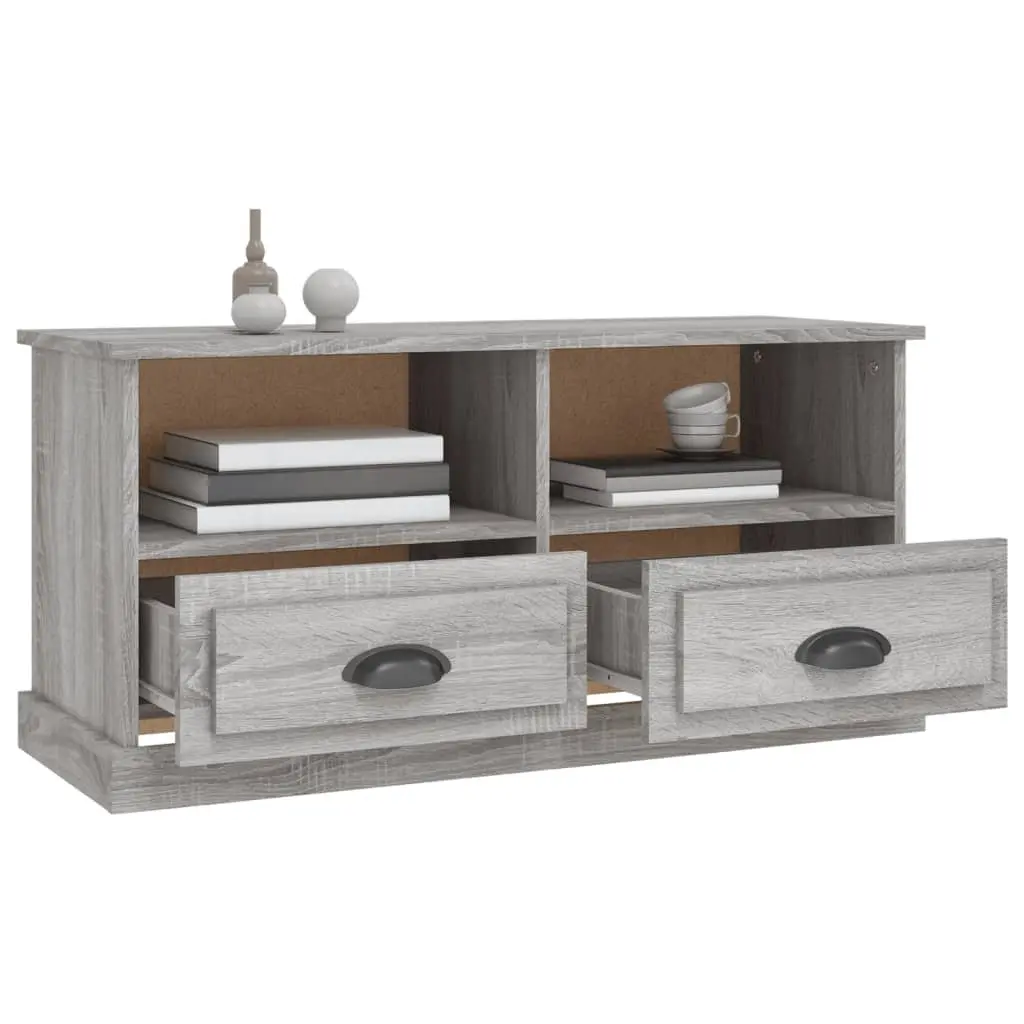 TV Cabinet Grey Sonoma Wood Storage Unit with Drawers Open Compartments
