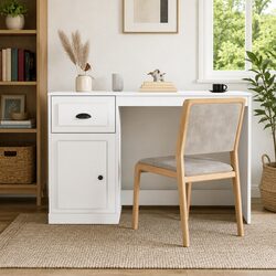 White Desk with Drawer Storage Compartment Study Office Workspace 115x50x75cm