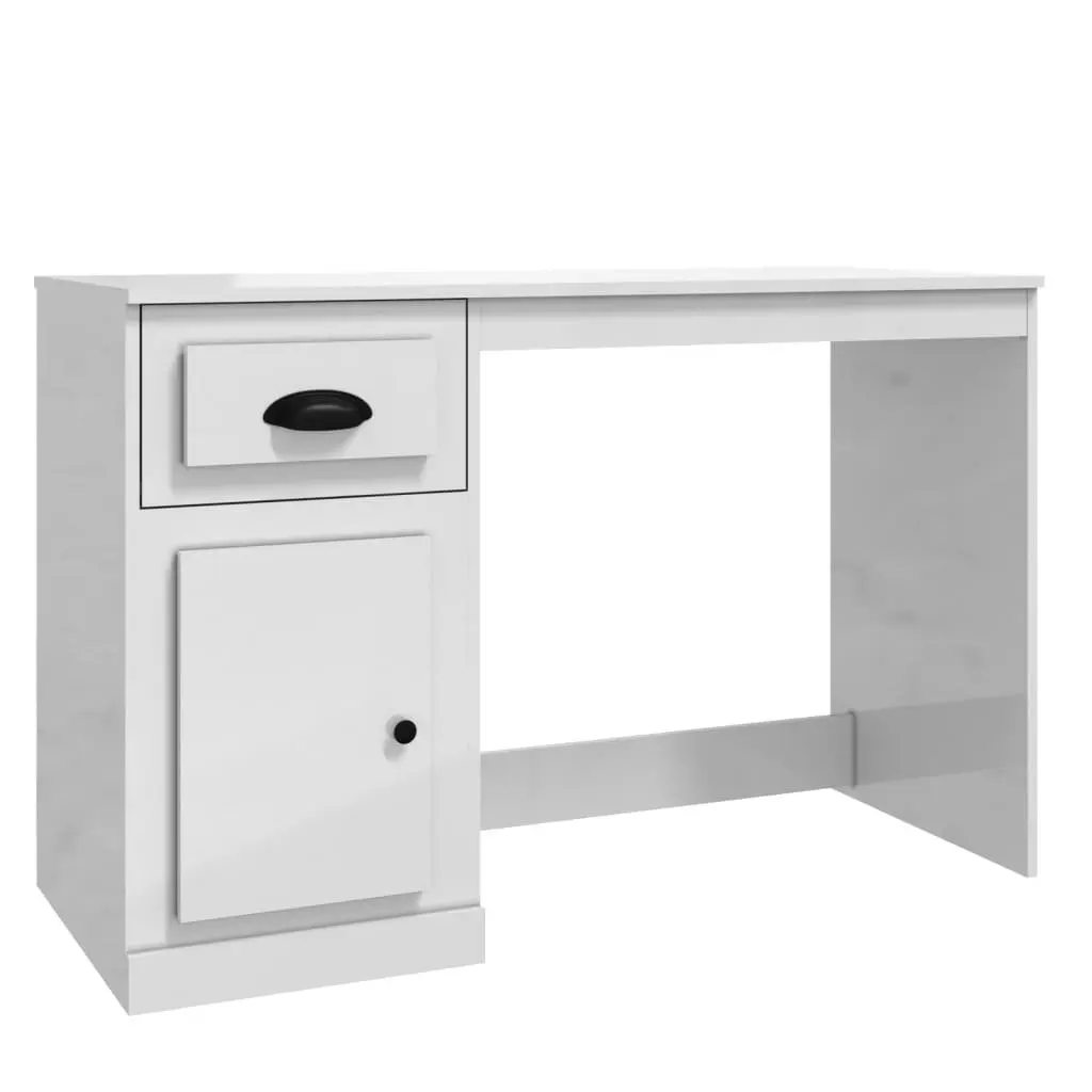 White High Gloss Desk with Drawer Engineered Wood Office Study Table