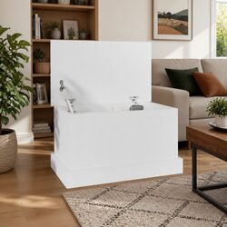 Storage Box White 50x30x28 cm Engineered Wood Chest Organiser Living Room