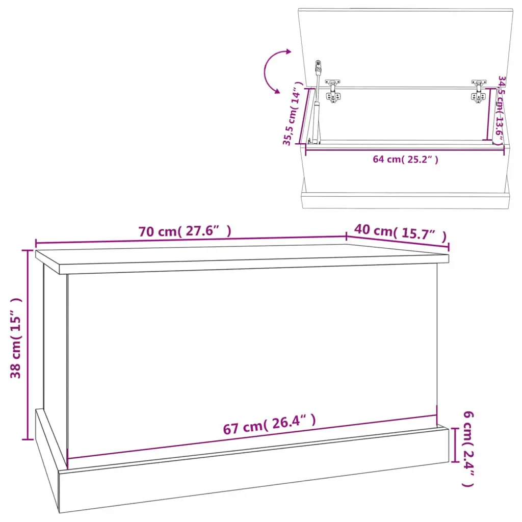 Storage Box Engineered Wood Grey 70x40x38 cm Chest Organiser