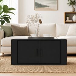 Coffee Table Black Living Room Furniture Storage Compartments Engineered Wood