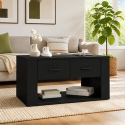 Coffee Table Black 80x50x40 cm with 2 Storage Drawers Living Room Accent