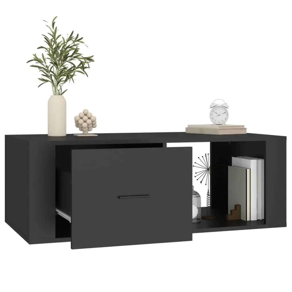 Coffee Table Black Storage Drawer Open Compartment Engineered Wood