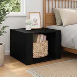 Bedside Table Black Engineered Wood Nightstand Storage Furniture 57x55x36cm
