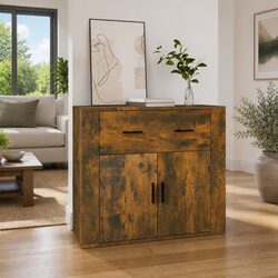 Sideboard Brown Engineered Wood Storage Cabinet with Doors Drawers Compartments