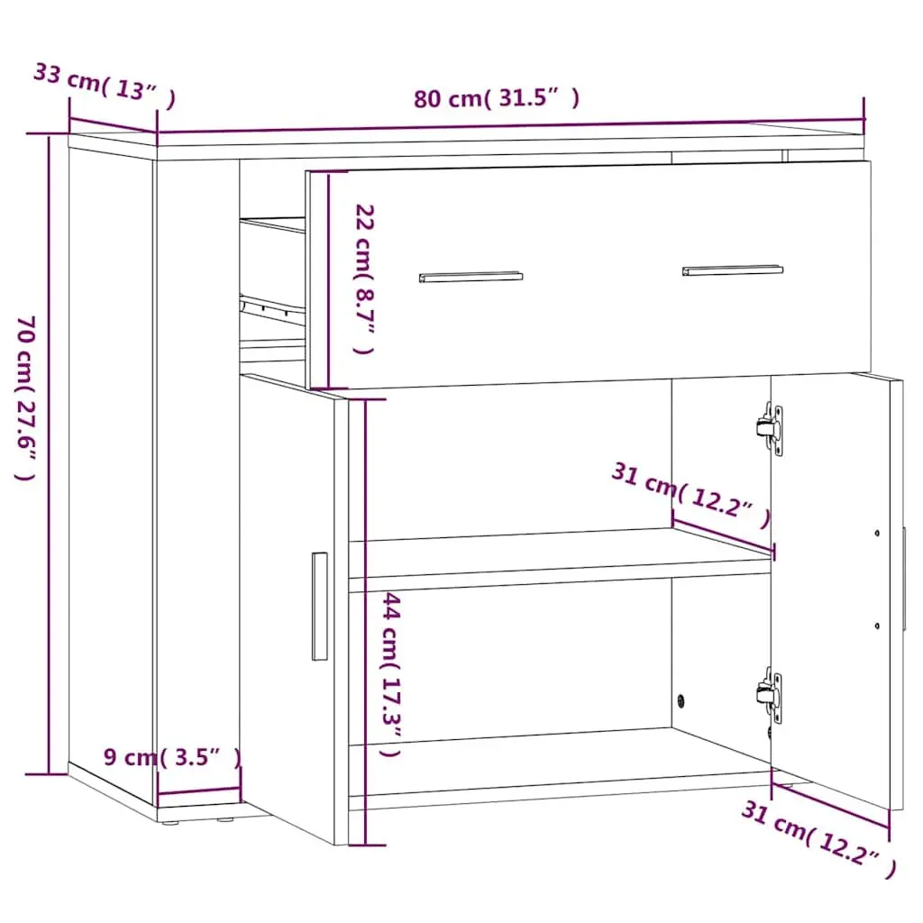 Sideboard Storage Cabinet with Doors Drawers 80x33x70cm Grey