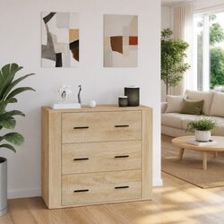 Sideboard Storage Cabinet Beige Engineered Wood 3 Drawers Buffet Furniture