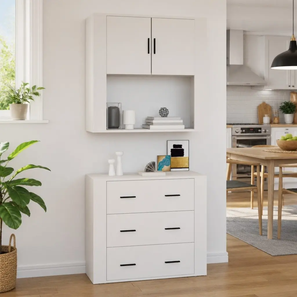 Wall Cabinet White 80x33x80 cm Engineered Wood Storage Organiser Hanging