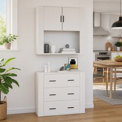 Wall Cabinet White 80x33x80 cm Engineered Wood Storage Organiser Hanging