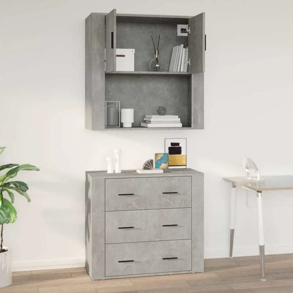 Wall Cabinet Grey Engineered Wood 80x33x80 cm Hanging Storage Organiser