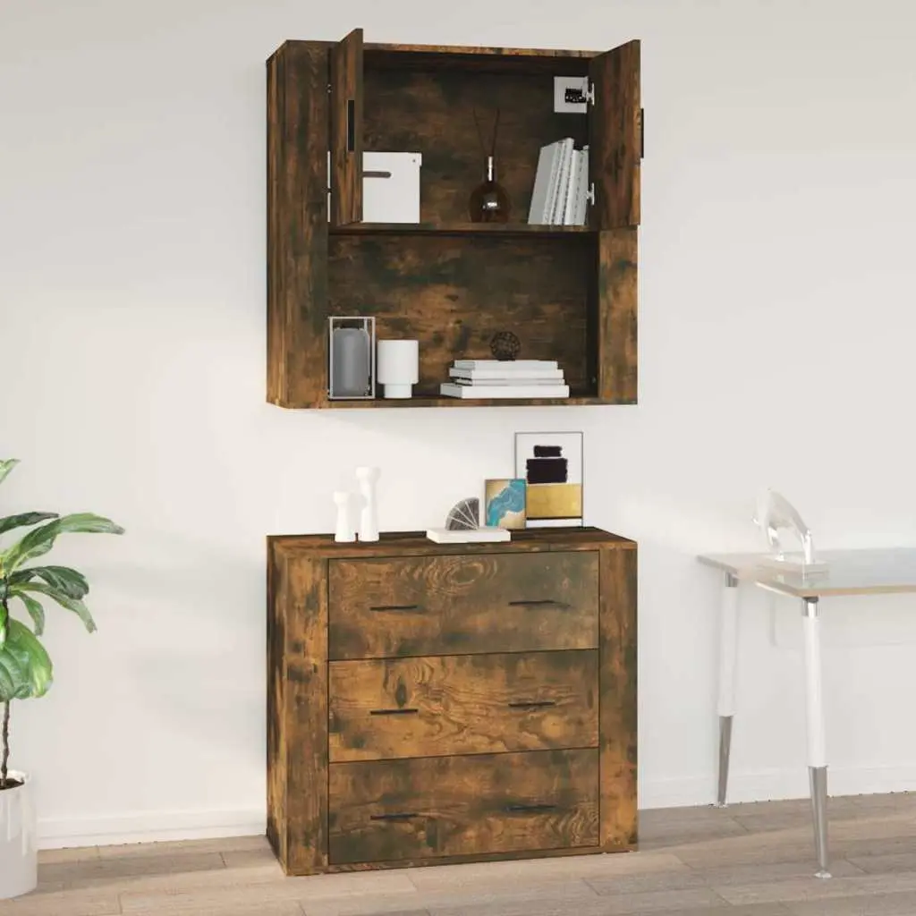 Wall Cabinet Storage Smoked Oak Engineered Wood 80x33x80 cm