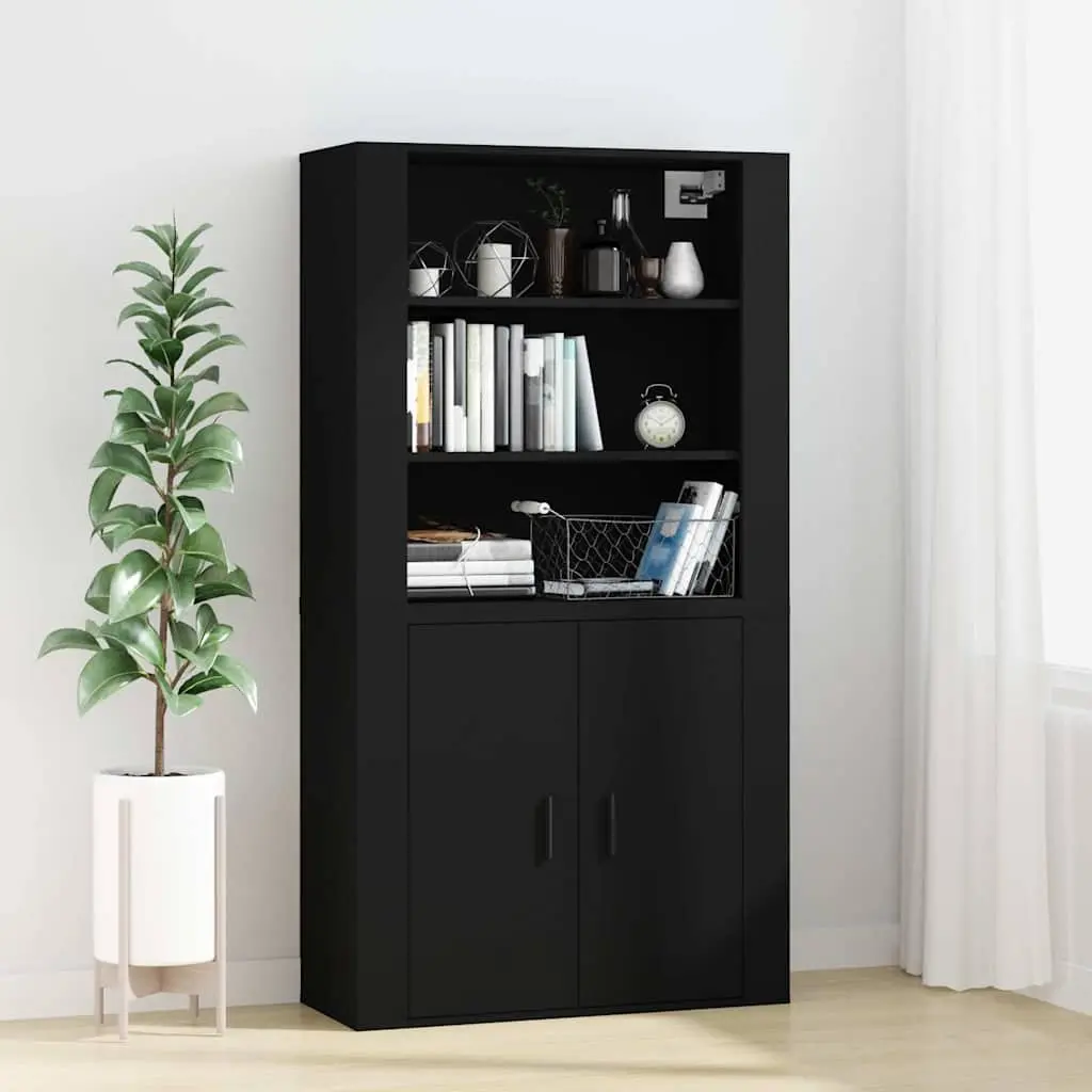 Wall Cabinet Black Engineered Wood 80x33x80 cm 3 Shelves Storage Organiser