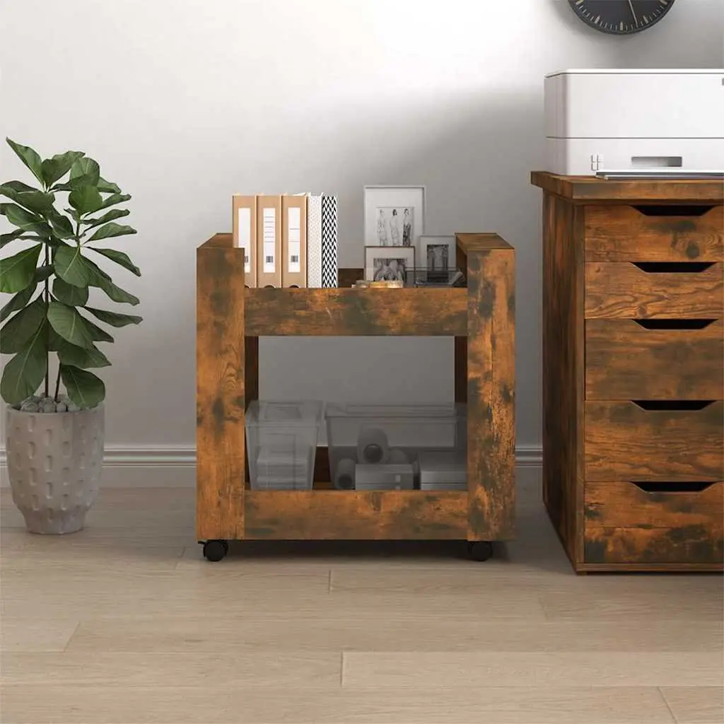 Desk Trolley Open Shelves 60x45x60 cm Brown Smoked Oak Mobile with Casters