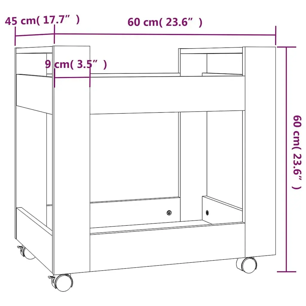 Desk Trolley Storage Cart 2 Shelf Engineered Wood Grey Sonoma Mobile Office