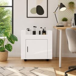 Desk Trolley White 60x45x60cm Mobile Storage Cart With Door and Casters