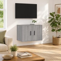 Wall Mounted TV Cabinet Grey Storage Unit Media Shelving Compartment