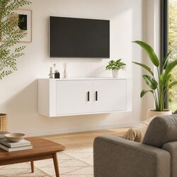 Wall Mounted TV Cabinet White 100x34.5x40 cm Media Storage Unit Shelving