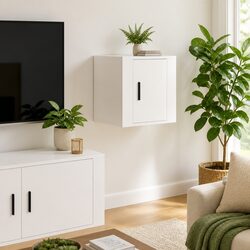 Wall Mounted TV Cabinet White Floating Media Storage Unit 40x34.5x40cm