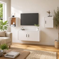 Wall Mounted TV Cabinet 40x34.5x40cm White Storage Display Unit Floating Shelves